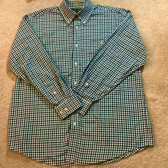 Orvis Green/Black/White Check Long Sleeve Button Shirt Cotton - Picture 2 of 5